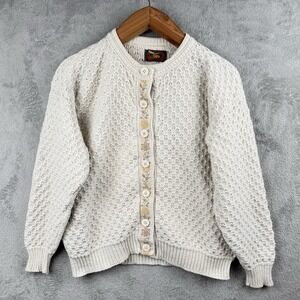 Alps Waffle Knit Cardigan Size S Off White Floral Detail Nordic Grandmacore USA